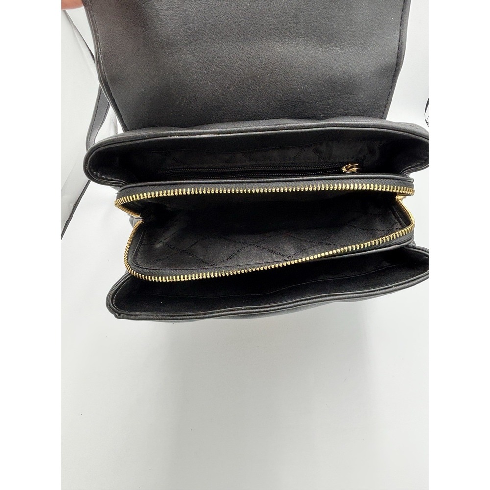 Michael Kors Serena Backpack Quilted Leather Flap Black & Gold mult pockets MED - Picture 7 of 14